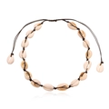 Handmade Hawaiian cowrie shell necklace with adjustable black cord on white background - Black Rope