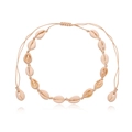 Detailed view of handmade cowrie shell choker with adjustable beige braided cord - Khaki Cord