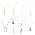Juego de 8 collares geométricos con flecos en acabados oro y plata para mujer - Serie Mixta de Oro y Plata (Set 1)