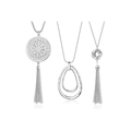Three-piece silver tassel geometric necklace set with intricate patterns and hammered textures - Intricate Hollow Tassel Style (Set 3)