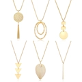 Set of 6 gold bohemian tassel necklaces with geometric mandala and leaf pendants - Mandala Disc and Leaf Style (Set 4)