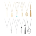 Set of 8 gold and silver bohemian necklaces with geometric pendants and tassels - Bohemian Minimalist Mix (Set 6)