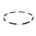 Detailed close-up of handmade minimalist beaded necklace with black, white and gold beads - Black White Gold Alternating Bead (15)