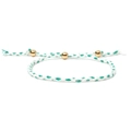 Handmade woven bracelet in white and turquoise thread featuring three gold beads - White Teal Mix (Style 5)