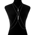 Layered silver body chain with round sequins on a black female mannequin torso - Silver