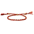 Handmade woven bracelet with red, black, and yellow threads and three golden beads - Red Black Yellow Mix (Style 9)