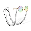 Chaîne de lunettes multicouche à la mode avec perles et cuir sur fond blanc - Argent