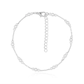 Silberne Fußkette mit abwechselnden weißen Perlen und Karabinerverschluss - Silber