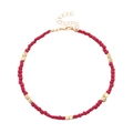 Fashionable red beads and gold square alloy charm anklet with adjustable lobster clasp - Dark Red