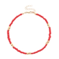 Red beaded anklet with golden square accents and adjustable lobster claw clasp - Rose Red