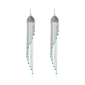 Silver bohemian jhumka tassel earrings featuring turquoise beads and ethnic carving - Long Tassel Jhumka / Silver