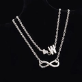 Cavigliera argento a due strati con ciondoli a cuore, lettera W e simbolo dell'infinito - Stile Lettera W