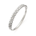 Détail d'un bracelet en acier inoxydable argenté orné de motifs de cœurs en zircon - Cœur Double Rangée Argent (HMSZ012)
