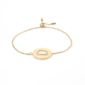 Adjustable gold stainless steel bracelet featuring a round pendant with zircon letter D - Gold (D)