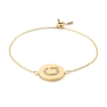 Adjustable gold stainless steel bracelet with a crystal-encrusted letter G pendant - Gold (G)