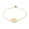 Gold stainless steel adjustable bracelet with a zircon-inlaid letter H oval charm - Gold (H)