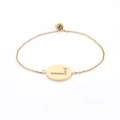 Adjustable gold stainless steel chain bracelet with crystal letter L oval pendant - Gold (Size L)