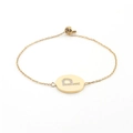 Gold stainless steel adjustable bracelet featuring a round P letter zircon charm - Gold (P)