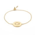 Adjustable gold stainless steel chain bracelet with crystal letter Q pendant - Gold (Q)