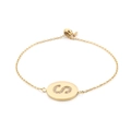 Adjustable gold chain bracelet featuring a round pendant with a zircon-encrusted S letter - Gold (Size S)