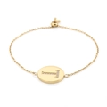 Adjustable gold stainless steel chain bracelet with crystal letter T oval pendant - Gold (T)