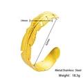 Detailed view of a gold feather cuff bangle made of stainless steel with 14mm width - Feather Shape Style (HMSZ064)-Steel Color