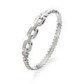Détail d'un bracelet géométrique argenté avec une finition en acier inoxydable poli - Design de Chaîne (HMSZ017) / Acier