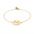 Adjustable gold stainless steel bracelet with zircon-studded letter N round pendant - Gold (Z)