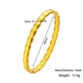 18K gold plated stainless steel open bangle with textured square design and 6mm width - Square Texture Style (HMSZ069-Gold)