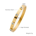 18K gold plated stainless steel flat open bangle with blue evil eye charms, 6mm wide - Flat Evil Eye Style (B138) / Gold (B138)