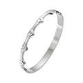 Detailed macro of silver titanium steel bangle featuring heart motifs and cubic zirconia - Heart Chain Silver (HMSZ052-1)