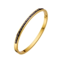 Detailed close-up of gold-plated stainless steel bangle with black zircon channel setting - Gold + Black Rhinestone (B139)