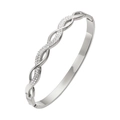 Vue détaillée d'un bracelet jonc argenté entrelacé avec zircons et fermoir discret - Style de Vague Entrelacée (HMSZ046 Acier)