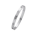 Silver stainless steel oval bangle with five sparkling cubic zirconia stones - Marquise Zirconia Five Eyes Style (B137) / Steel (B137)
