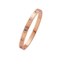 Rose gold stainless steel open bangle with multi-color zircon evil eye design - Marquise Zirconia Five Eyes Style (B137) / Rose Gold (B137)