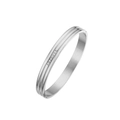 Polished silver stainless steel bangle featuring six vertically set clear zircons - B073-8mm Silver