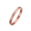 Minimalist rose gold stainless steel bangle featuring brushed finish and five inset diamonds - B073-8mm Rose Gold