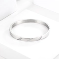 Elegant silver stainless steel bangle with three rows of diagonal sparkling rhinestones - B030-Silver