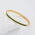 Elegant gold-plated stainless steel cuff bracelet with emerald green zircon gemstones - Half Pave Zirconia Style / Gold + Green Rhinestone (B139)
