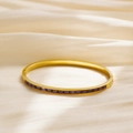 Elegant gold-tone stainless steel bracelet featuring vibrant purple step-cut stones - B139-Gold (Purple Rhinestone)