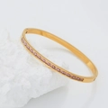 Slim gold titanium steel bracelet featuring rectangular pink cubic zirconia stones - Gold + Pink Rhinestone (B139)