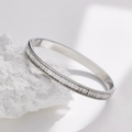 Polished silver stainless steel bangle with rectangular zircon stones on a white stone base - Steel Color + White Rhinestone (B144)