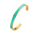 Minimalist gold stainless steel cuff bangle with tiffany blue enamel finish - Male Style / Gold + Lake Green