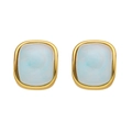 18k gold plated stainless steel stud earrings with blue marble patterned inlay - Vintage Square (KE027) / Gold + Blue