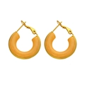Vintage 18k gold plated stainless steel C-shape earrings with translucent orange inlay - C-Shaped Hoop (KE028) / Gold + Orange