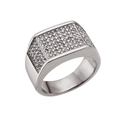 Silver color signet ring for women with pave set cubic zirconia stones - US 8 / Steel Color with White Rhinestone (R142)