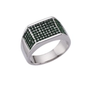 Polished silver stainless steel ring featuring a wide band set with green zircons - US 8 / Steel Color with Green Rhinestone (R142)