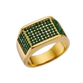 Luxury gold-plated signet ring for men with pavé green zircon stones and square face - US 8 / Gold Color with Green Rhinestone (R142)