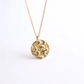 18K gold plated titanium steel necklace featuring a textured geometric coin pendant - Necklace with Pendant / Circular Waves