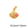 Macro view of gold scallop shell pendant with evil eye detail and size measurements - Red Shell